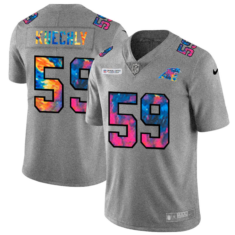 NFL Carolina Panthers #59 Luke Kuechly Men Nike MultiColor 2020  Crucial Catch  Jersey Grey